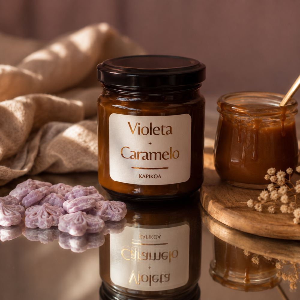 VELA VIOLETA Y CARAMELO